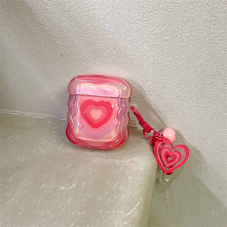 Auramma Collections Wavy Shape Pink Red Groovy Heart Matching Charm Soft TPU Case AirPods 1 2 3 Pro