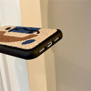 Auramma Collections Winter Plush Abstract Drawing Art Brown Blue Beige Black TPU Case iPhone 14 13 12 11 Pro Max Plus X XS XR 7 8