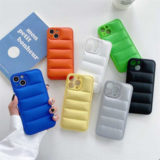 Auramma Collections Winter Puffer Jacket Style Blue Yellow Silver Black Green White Orange Cases For iPhone 13 12 11 Pro Max Mini X XS XR 7 8 Plus