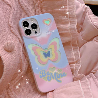 Auramma Collections Y2K Matte Cotton Candy Color Pink Blue Laser Radiant Groovy Butterfly Hearts Be Mine Soft TPU Case iPhone 14 13 12 11 Pro Max