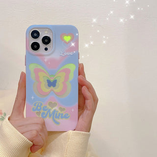 Auramma Collections Y2K Matte Cotton Candy Color Pink Blue Laser Radiant Groovy Butterfly Hearts Be Mine Soft TPU Case iPhone 14 13 12 11 Pro Max