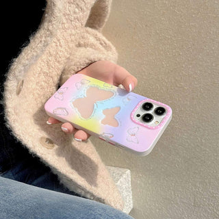 Auramma Collections Y2K Style Matte Dreamy Cotton Candy Colors Pink Purple Blue Yellow Laser Radiant Butterfly Design Soft TPU Case iPhone 14 13 12 11 Pro Max