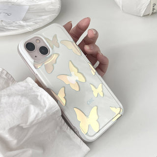 Auramma Collections Y2K Radiant Laser Colors Shell Pattern Butterflies White Soft TPU Case iPhone 14 13 12 11 Pro Max