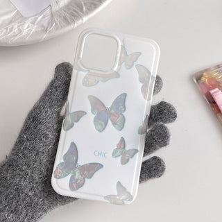 Auramma Collections Y2K Radiant Laser Colors Shell Pattern Butterflies White Soft TPU Case iPhone 14 13 12 11 Pro Max