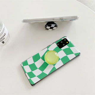 Auramma Collections Y2K Style Black Green Distorted Checkerboard Matching Pop Socket Soft TPU Case Samsung Galaxy S22 S21 S20 Ultra Note20 10 9 8