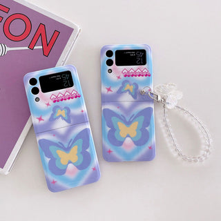Auramma Collections Y2K Style Blue Groovy Butterfly Design Matching Clear Charm Soft TPU Case Samsung Galaxy Z Flip 3 4