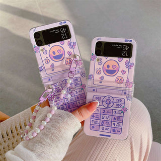 Auramma Collections Y2K Style Funny Emoji Face Purple Flip Phone Design Matching Charm Soft TPU Case Samsung Galaxy Z Flip 3 4