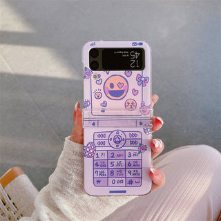 Auramma Collections Y2K Style Funny Emoji Face Purple Flip Phone Design Matching Charm Soft TPU Case Samsung Galaxy Z Flip 3 4
