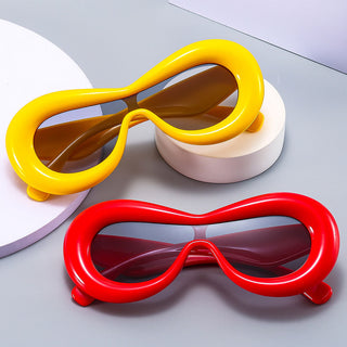 Auramma Collections Y2K Style Round Bubble Frame Yellow Red Pink Blue Black White Uni Lens Sunglasses