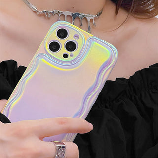 Auramma Collections Radiant Laser Color Wavy Cushion Style Soft TPU Case iPhone 15 14 13 12 11 Pro Max Plus X XS
