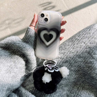 Auramma Collections Y2K Wavy Edge Clear Black Grey Groovy Heart Flower Plush Charm Soft TPU Case iPhone 15 14 13 12 11 Pro Max Plus